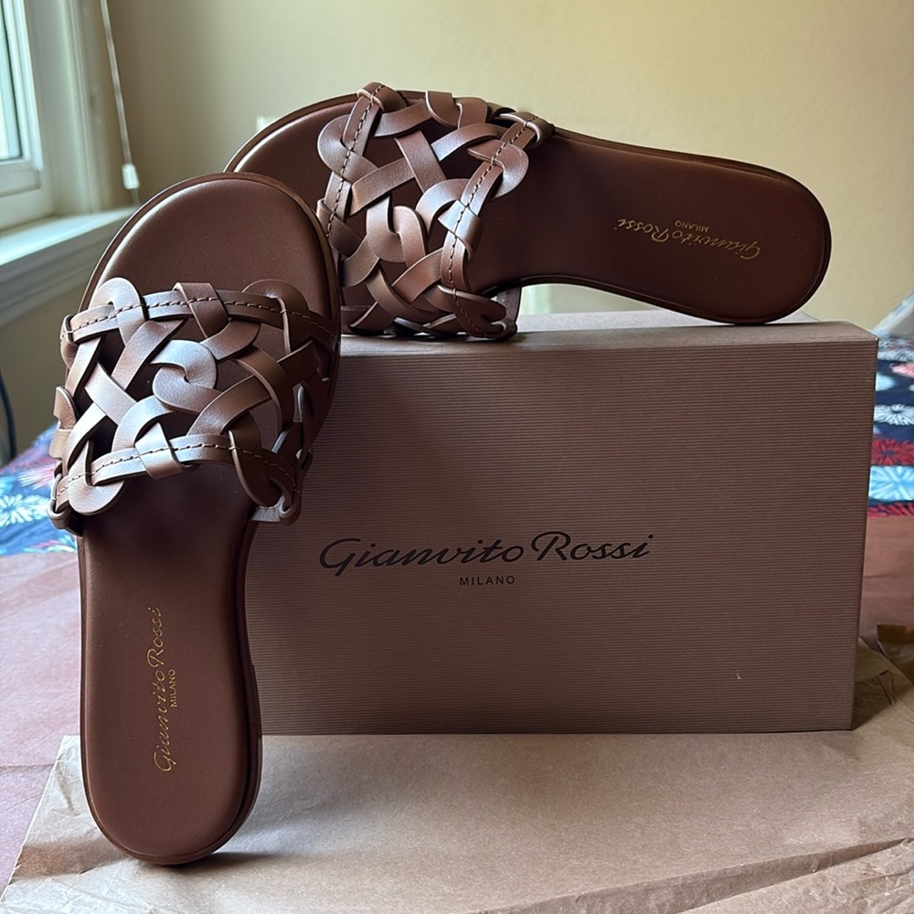 🤎🌟🤎 Gianvito Rossi Brown Sandals with Intricate Cut-Out Design 🤎🌟🤎 - Picture 6 of 16